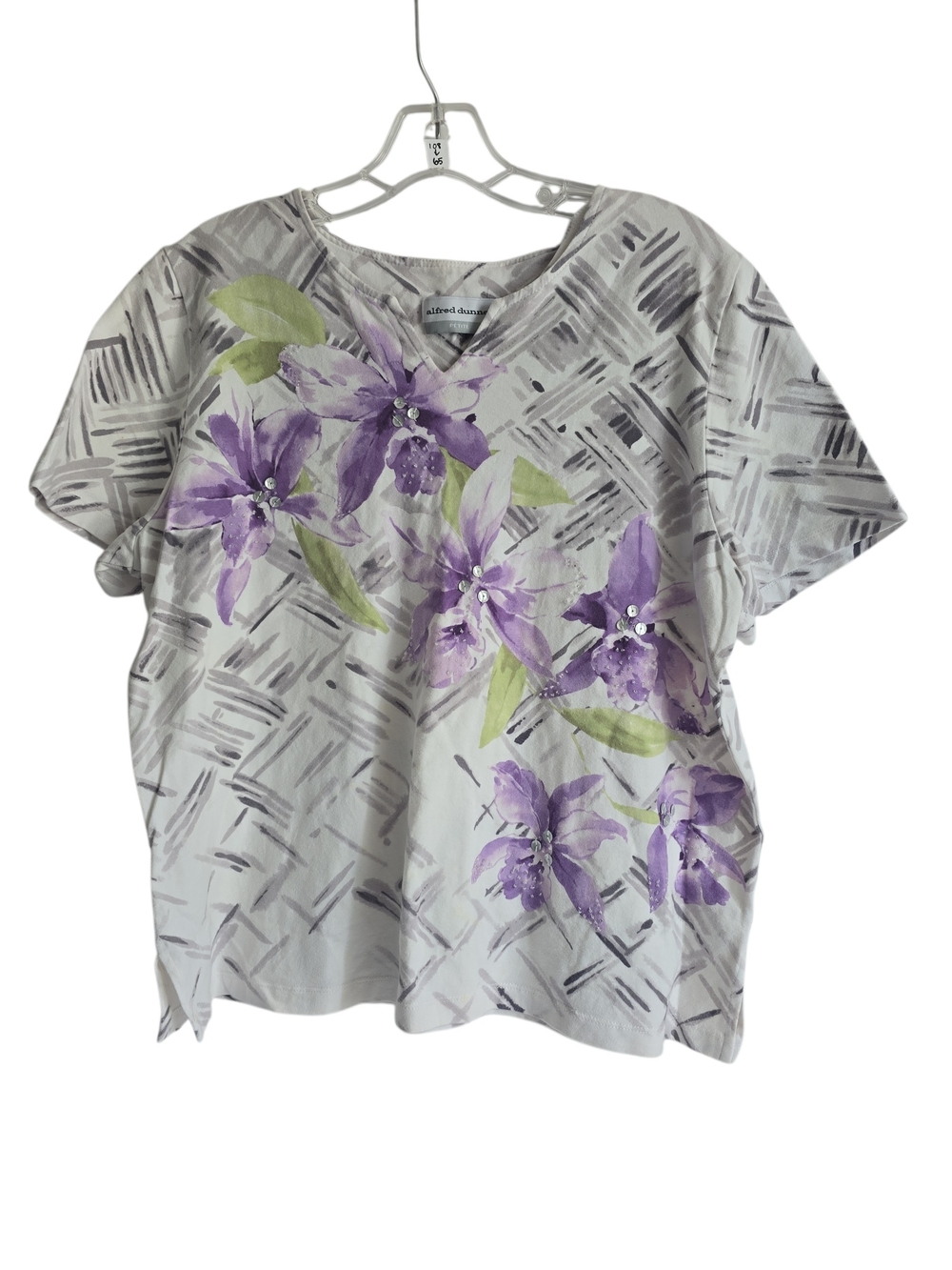 Alfred Dunner White Short Sleeve Top with Purple Floral Print